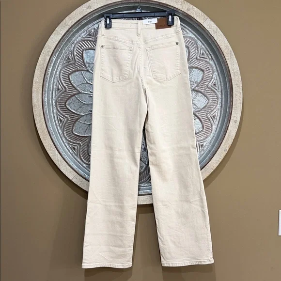 NWT- Judy Blue Cream Wide Leg Garment Dyed High Waist crochet patchwork Jeans - Picture 4 of 11